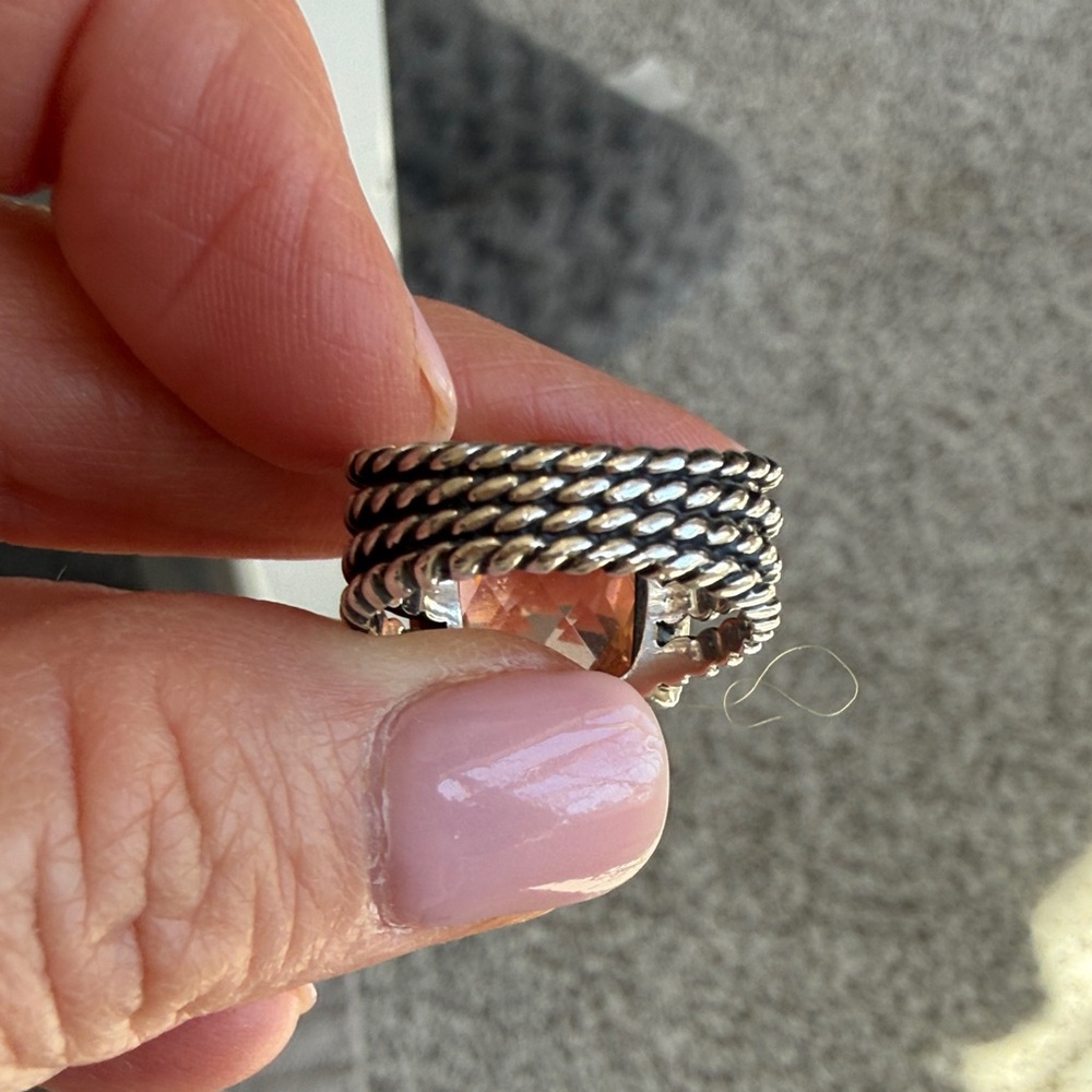 David Yurman Pink Champagne Stone Sterling Cable Ring size 6 - Picture 5 of 7